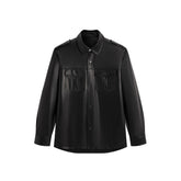 Men's Epaulet Shirt-Style Leather Jacket